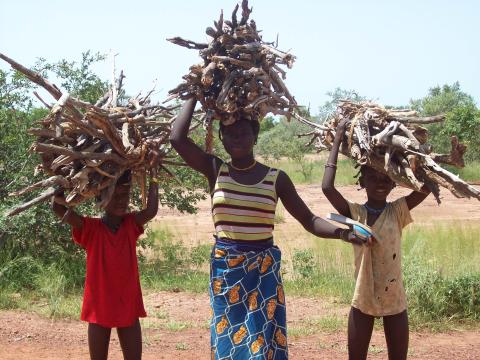 retour du ramassage du bois energie pour la cuisine du soir au village de Alambare